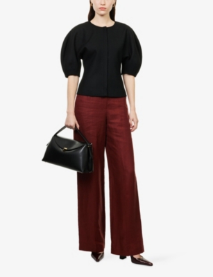 Gabriela Hearst Womens Black Waverly Balloon-short-sleeves Wool Top In Multi