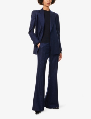 Gabriela Hearst Womens Navy Rhein Flared Wool-blend Trousers In Blue