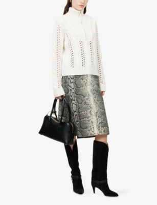 Gabriela Hearst Womens Greyscale Adalaide Printed Denim Midi Skirt In Animal Print