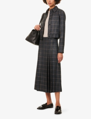 Gabriela Hearst Womens Wesley Pleated Wool-silk Midi Skirt Charcoal Multi In Black