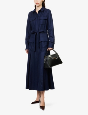 Gabriela Hearst Womens Navy Meyer Belted Wool And Cashmere Midi Dress In Multi