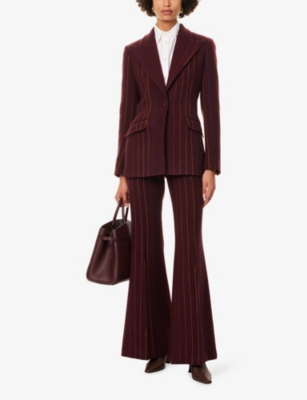 Gabriela Hearst Womens Leiva Stripe Brushed Cashmere-blend Blazer Burnt Sienna Multi In Brown