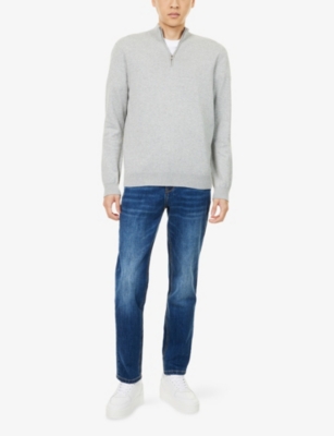 Arne Mens Marl Grey Half-zip Funnel-neck Knitted Jumper Xxl In Gray