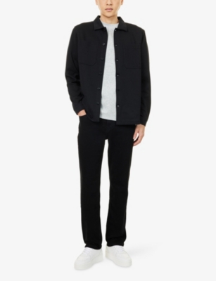 Arne Mens Black Classic-collar Patch-pockets Cotton-jersey Overshirt Xl In Black