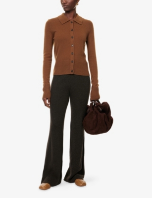 Le Kasha Womens Chocolat Banvir Ribbed Wide-leg Cashmere Trousers In Brown