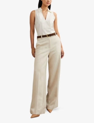 Reiss Womens Ivory Neutral Maisie Collared Sleeveless Woven Top In Gray