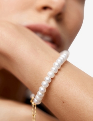 Monica Vinader Womens Nomade 18ct Yellow Gold Vermeil And Pearl Bracelet In Neutral