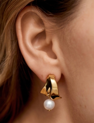 Monica Vinader Womens Nomade Small 18ct Yellow Gold Vermeil And Pearl Hoop Earrings In Gold