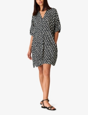 WHISTLES: Abstract Triangle-Print Cocoon-Fit Woven Mini Dress