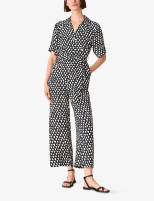 Whistles Womens Black Abstract Triangle-print Wide-leg Woven Jumpsuit In Black