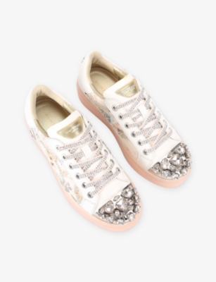 KURT GEIGER LONDON: Crystal Embellished Leather Trainers