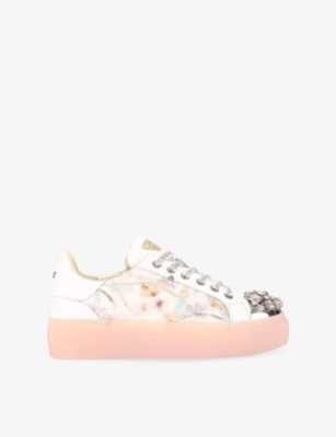KURT GEIGER LONDON: Crystal Embellished Leather Trainers