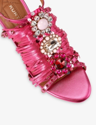 KURT GEIGER LONDON: Jewel Fringed Faux-Leather Heeled Sandals