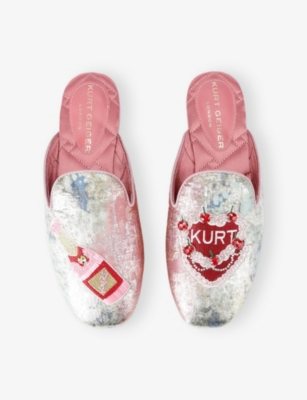 KURT GEIGER LONDON: Embroidered Jacquard Satin Slippers