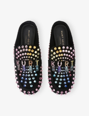 Kurt Geiger Womens Kurt Crystal Suede Slippers Black/comb Eur 38/5 Uk In Black