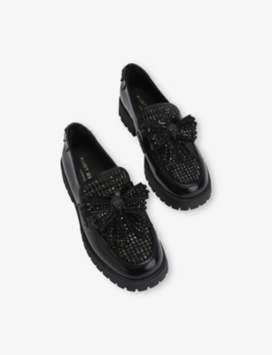 KURT GEIGER LONDON: Crystal Bow Leather Loafers