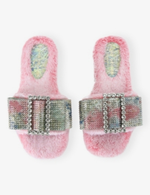 Kurt Geiger Womens Cosy Bow Faux-fur Slides Pale Pink Eur 39 / 6 Uk In Pink