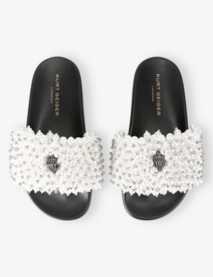 Kurt Geiger Embellished Meena Eagle Slides In Metallic