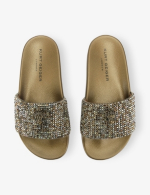 Kurt Geiger Womens Meena Eagle Crystal-embellished Rubber Slides Bronze Eur 39 / 6 Uk In Brown