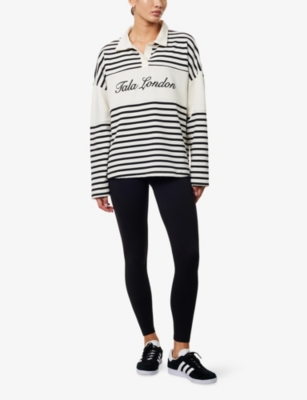 We Are Tala Omens Striped Rugby Polo Cotton-blend Sweatshirt Ivory Stripe In White
