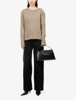 Totême Womens Taupe Relaxed-fit Long-sleeves Cotton And Cashmere T-shirt In Brown