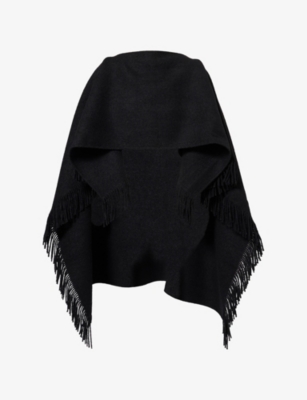 Totême Womens Toteme Fringed Relaxed-fit Wool-blend Poncho In Black