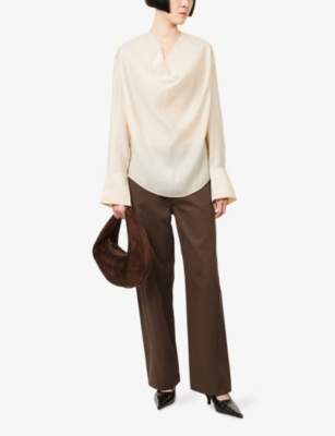 Totême Womens Ecru Cowl-neck Long-sleeves Woven Blouse In Neutral