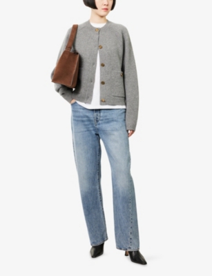 Totême Womens Grey Melange Hammered Button Round-neck Wool-blend Cardigan Xs In Gray