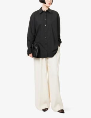 Totême Womens Washed Black Tumbled Relaxed-fit Cotton-poplin Shirt In Black
