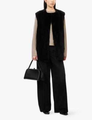 Totême Womens Black Plush Round-neck Shearling Vest In Black