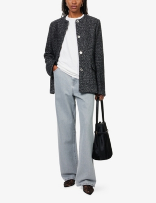 Totême Womens Black White Collarless Cinched Wool-blend Jacket In Black