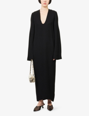 TOTEME: Bell-Sleeves Plunge Woven Maxi Dress