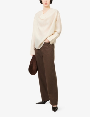 Totême Womens Pepper Twisted-seam Wide-leg Cotton-poplin Trousers In Brown