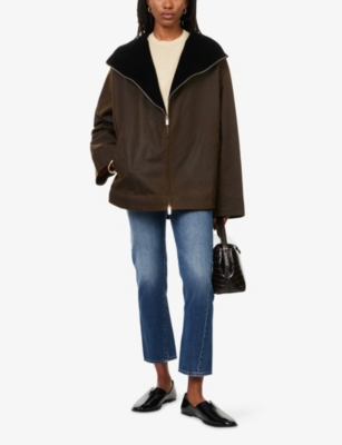 Totême Womens Bark Country Funnel-neck Cotton Jacket In Brown