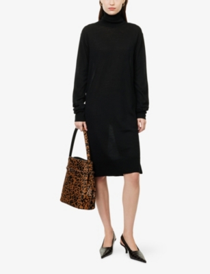 Totême Womens Black Turtleneck Long-sleeves Wool And Silk Midi Dress Xs In Black