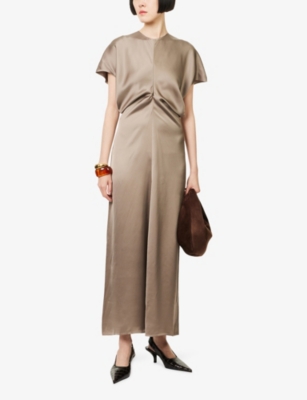 Totême Womens Taupe Slouch Short-sleeves Woven Midi Dress In Brown