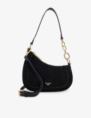 Dune Womens Black Suede Direction Small Suede Shoulder Bag In Black