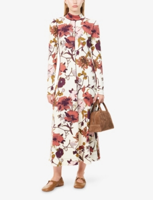 Me And Em And Em Womens Cream Multi Scribble Floral-print Stretch-woven Maxi Dress In White