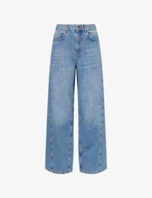 Me And Em And Em Womens Insert Wide-leg Denim Jeans Mid Wash In Blue