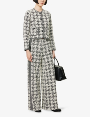 Me And Em And Em Womens Black Multi Houndstooth-texture Round-neck Woven Jacket In Multi