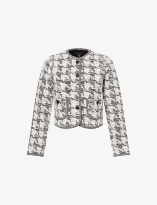 Me And Em And Em Womens Black Multi Houndstooth-texture Round-neck Woven Jacket In Multi