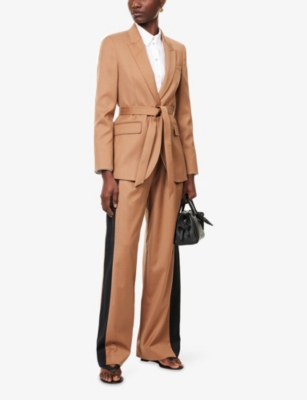Me And Em And Em Womens Camel The Fluid Wool-blend Blazer + Belt In Brown