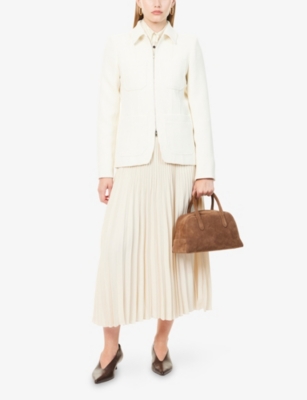 Me And Em And Em Womens Ivory Contoured Layering Textured Stretch-woven Jacket In Neutral