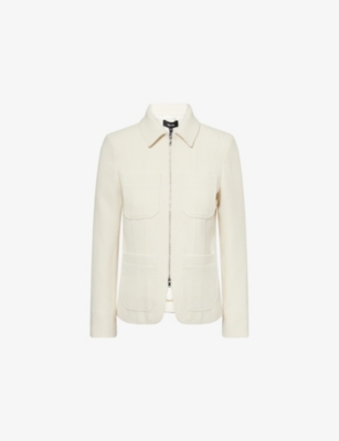 Me And Em And Em Womens Ivory Contoured Layering Textured Stretch-woven Jacket In Neutral