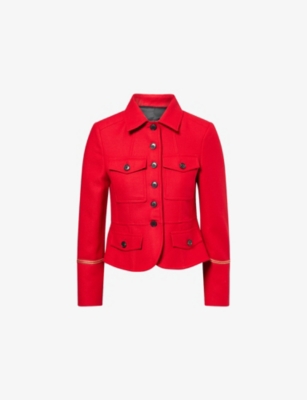Me And Em Womens  Military Slim-fit Wool-blend Jacket In Red