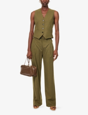 Me And Em And Em Womens Olive Tailored Stripe Woven Vest In Brown