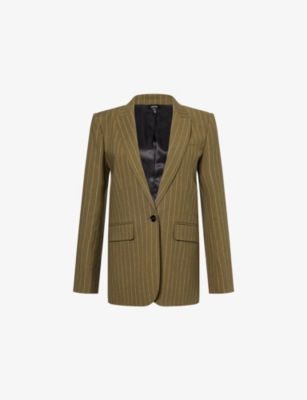 Me And Em And Em Womens Olive Sharp-shoulder Stripe Woven Blazer In Green