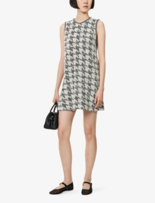 Me And Em And Em Womens Black Multi Houndstooth-texture Stretch-knit Mini Dress In Multi
