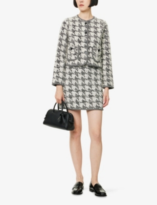 Me And Em And Em Womens Black Multi Houndstooth-texture Stretch-knit Mini Skirt In Multi