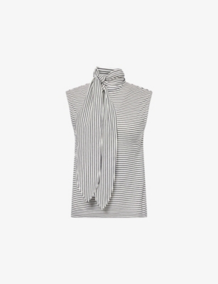 Me And Em And Em Womens Light Cream/black Scarf-neck Sleeveless Cotton-jersey T-shirt In Multi